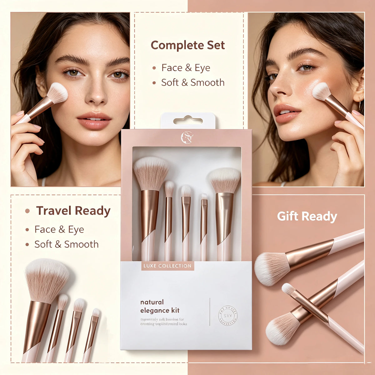 5-piece luxury makeup brush gift set: versatile and elegant beauty tools, an ideal gift for women Quake
