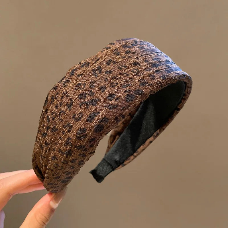 Vintage Leopard Print Wide Headband for Women High‑Crania Padded Hair Hoop Fashion Daily Wear Ladies Hair Accessories Quake