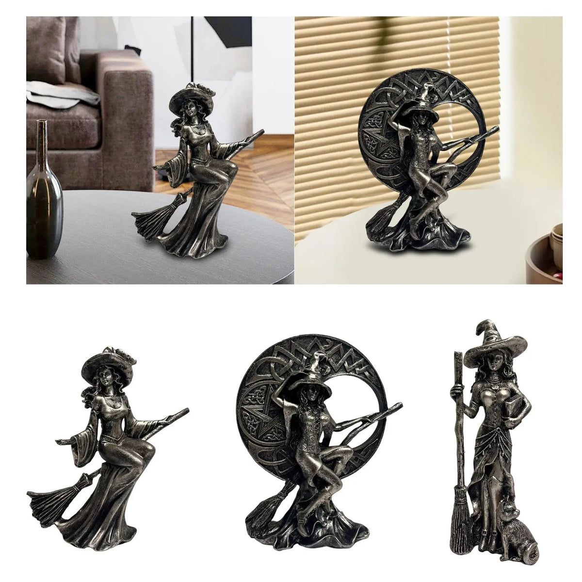 Halloween Figurine Witch Statue Witch Figurine Resin Tabletop Ornament Halloween Decor for Shelf Home ,Desk, Living Room Bedroom Quake