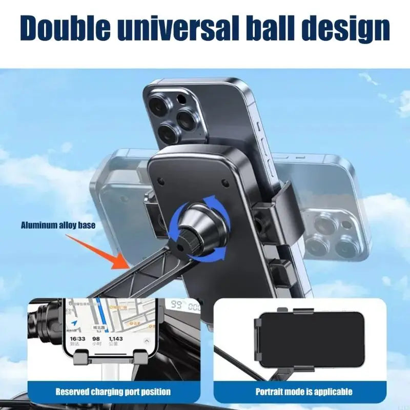 Motorcycle Handlebar/Rearview Mirror Mounted Phone Holder Scooter E-Bike Phone Cradle 360 Degree Rotating Shockproof Stand K1KF Quake