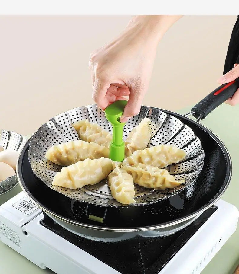 Stainless Steel Folding Steamer Basket Lotus Adjustable Vegetable Steamer Insert for Pot Pressure Cooker Fruit Basket Drainer Quake