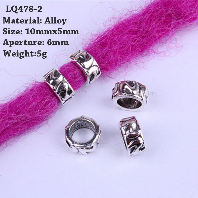 5-Piece Dreadlock Braid Beads Rings – Silver & Gold Hair Accessories