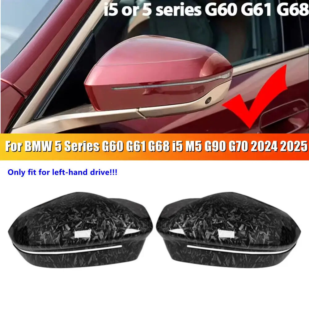 For LHD BMW 5 7 Series G60 G61 G68 G70 M5 G90 2023 2024 Car Sticker Rearview Side Mirror Cover Wing Cap Exterior Door Case Trim Quake Carbon