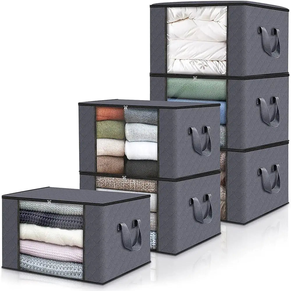 35L/60L/90L Foldable Storage Box Non-woven Fabric Transparent Window Storage Organizer With Lids Dustproof Quake