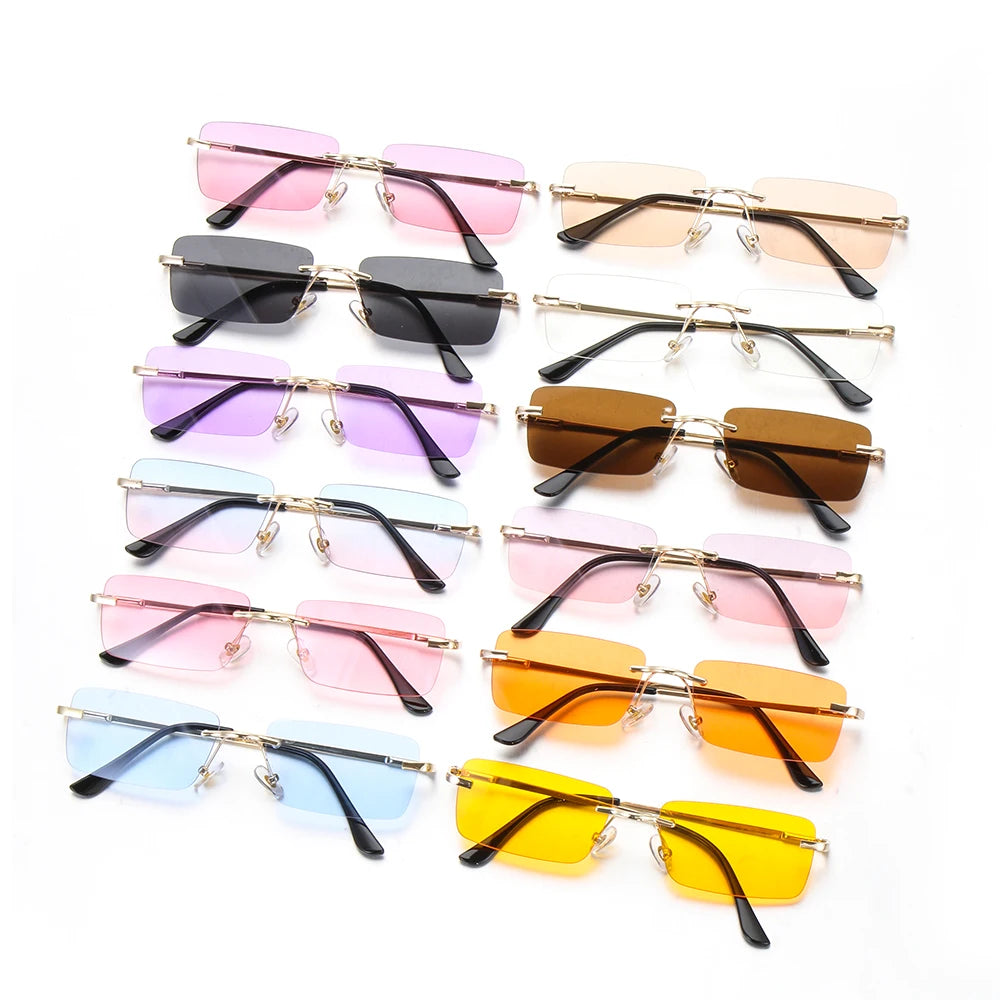 Fashion Rimless Rectangle Sunglasses Women Luxury Design Sun Glasses Ladies Retro Gradient Eyewear Summer UV400 Sun Shades Quake
