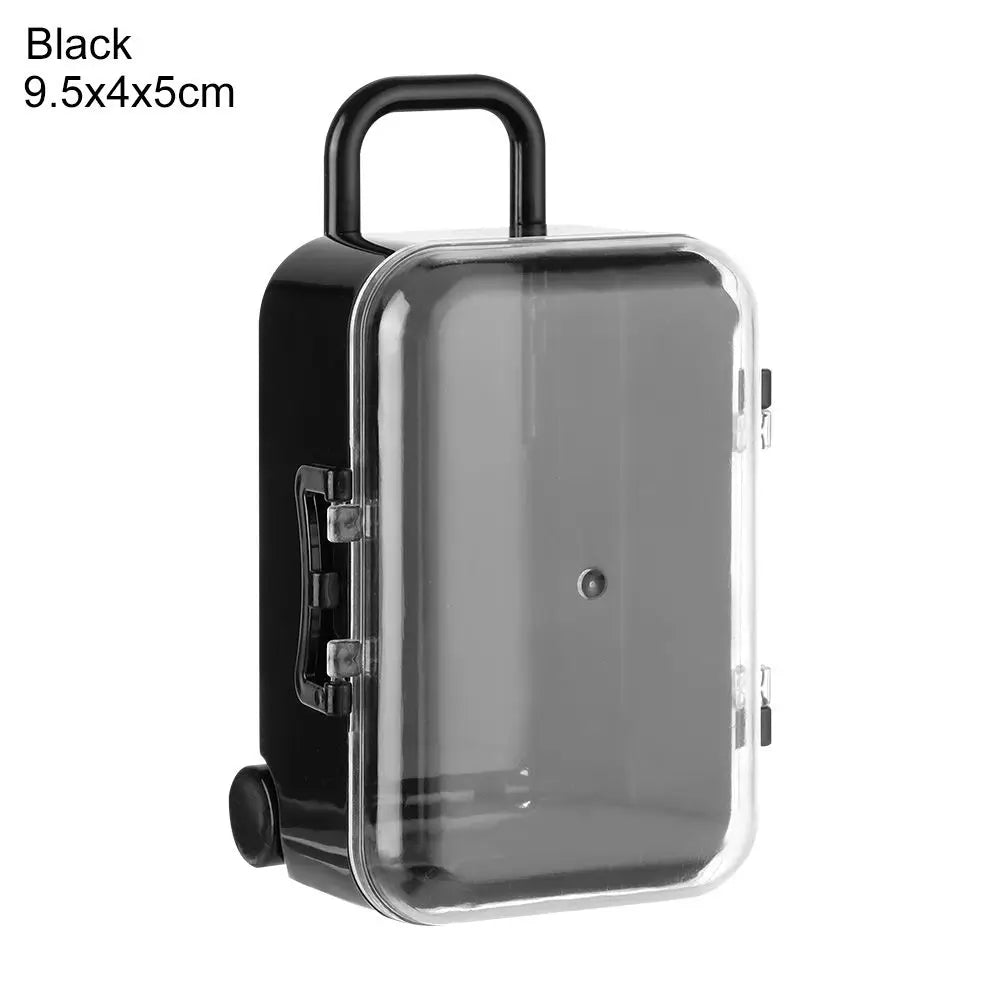 Fashion Plastic Mini Suitcase for Dolls Miniature Toys Trunk Dollhouse Decoration Lovely Small Clutch Jewellery Box Doll Handbag Quake Black-9.5x4x5cm