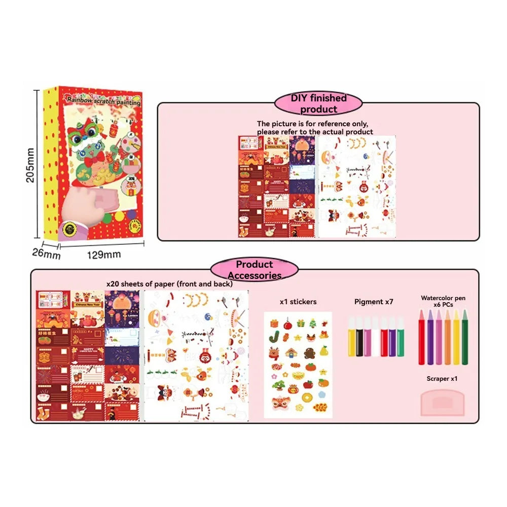 Drawing Papers Squeegee Art Kids Paint Kit DIY Material Painting Art Supplies Rainbow Dot Scratch Painting Arts Quake C
