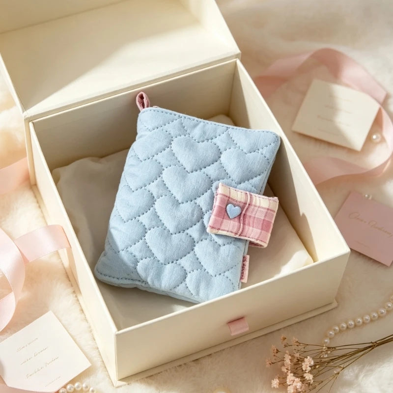 Stitched Heart Notebook Cover with Metal Binder Rings Spine and Top Loop, Slide-On Fitting, and Foldable Fabric K1KF Quake