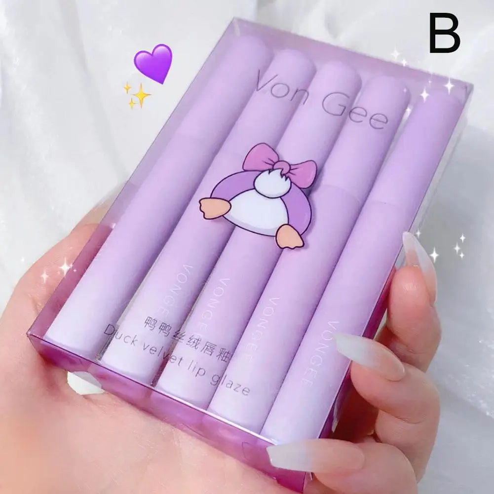 5 Colors/kits Matte Lipstick Set Long Lasting Waterproof Non-Stick Cup Lip Glaze Not Easy To Fade Cute Lip Tint Cosmetic Makeup Quake 02