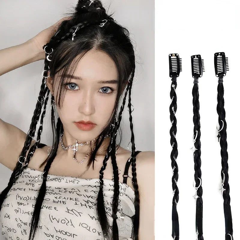 2pcs/set Y2K Boxing Braids Girls Cool Fashion hair Braide Women Fried Dough Twist Braid Traceless Invisible BB Clip Boxing Braid Quake