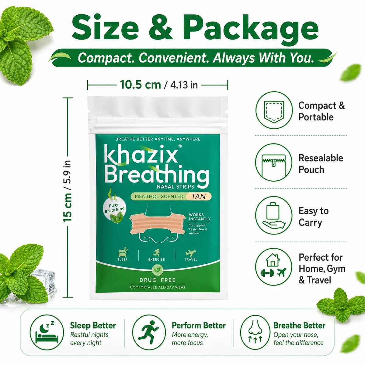 30PCS Menthol Nasal Strips for Easier Breathing, Comfortable Nose Strips for Sleep Exercise Travel Daily Use Quake