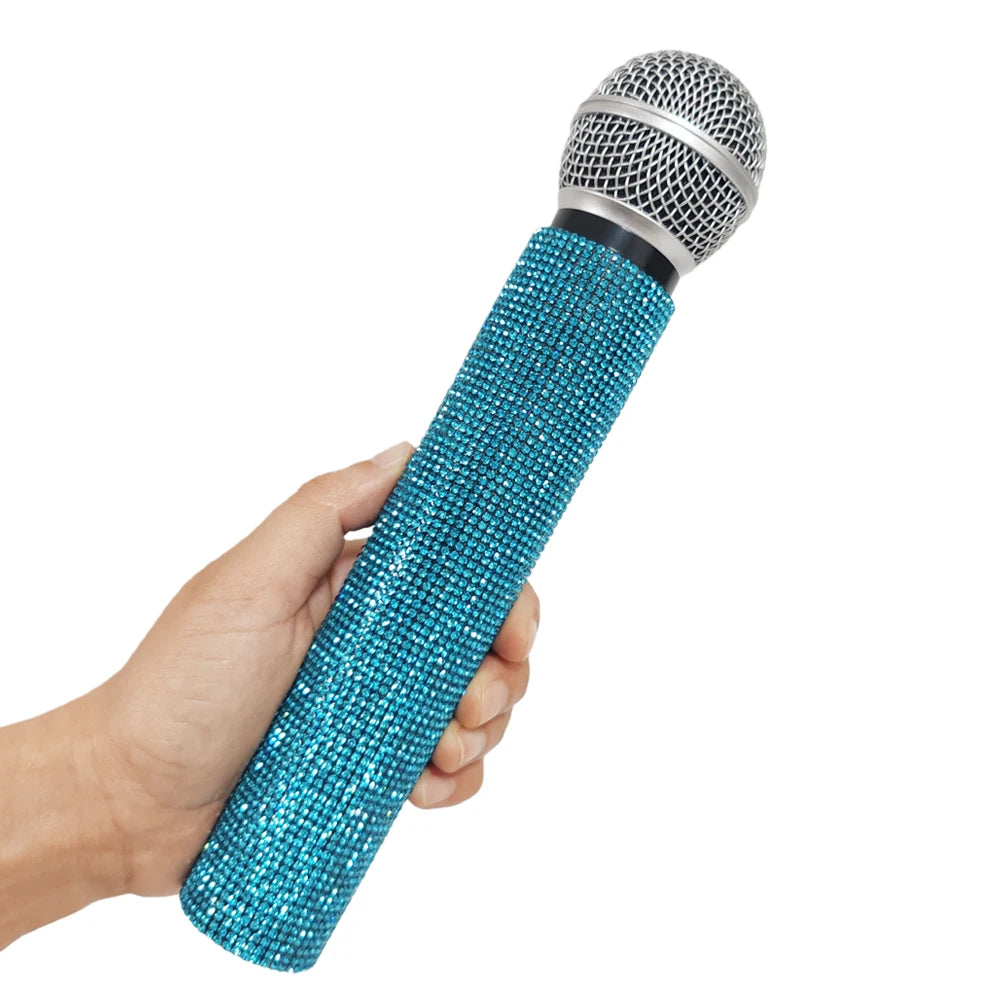 Rhinestone Simulation Microphone Props Colorful Plastic Fake Mic Decoration Ornaments For Home Bar Party Photography Cosplay Quake lake blue