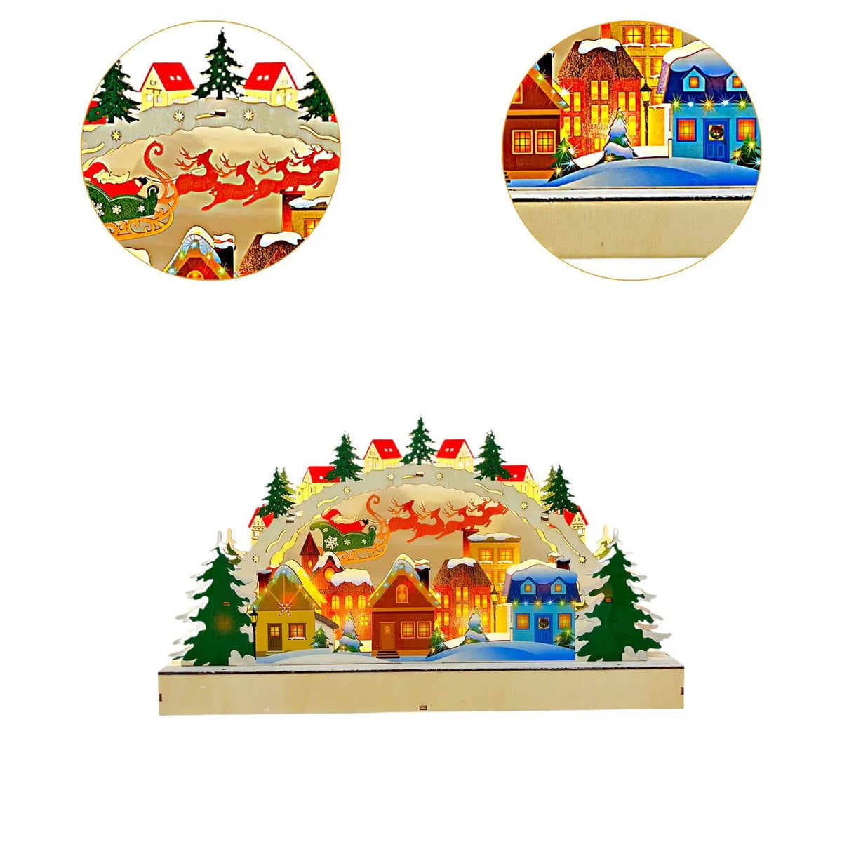 Wooden Christmas Decoration Village Houses Statue Lamp Collectible Silhouette Lighting Miniature Ornament LED Holiday Decoration Quake