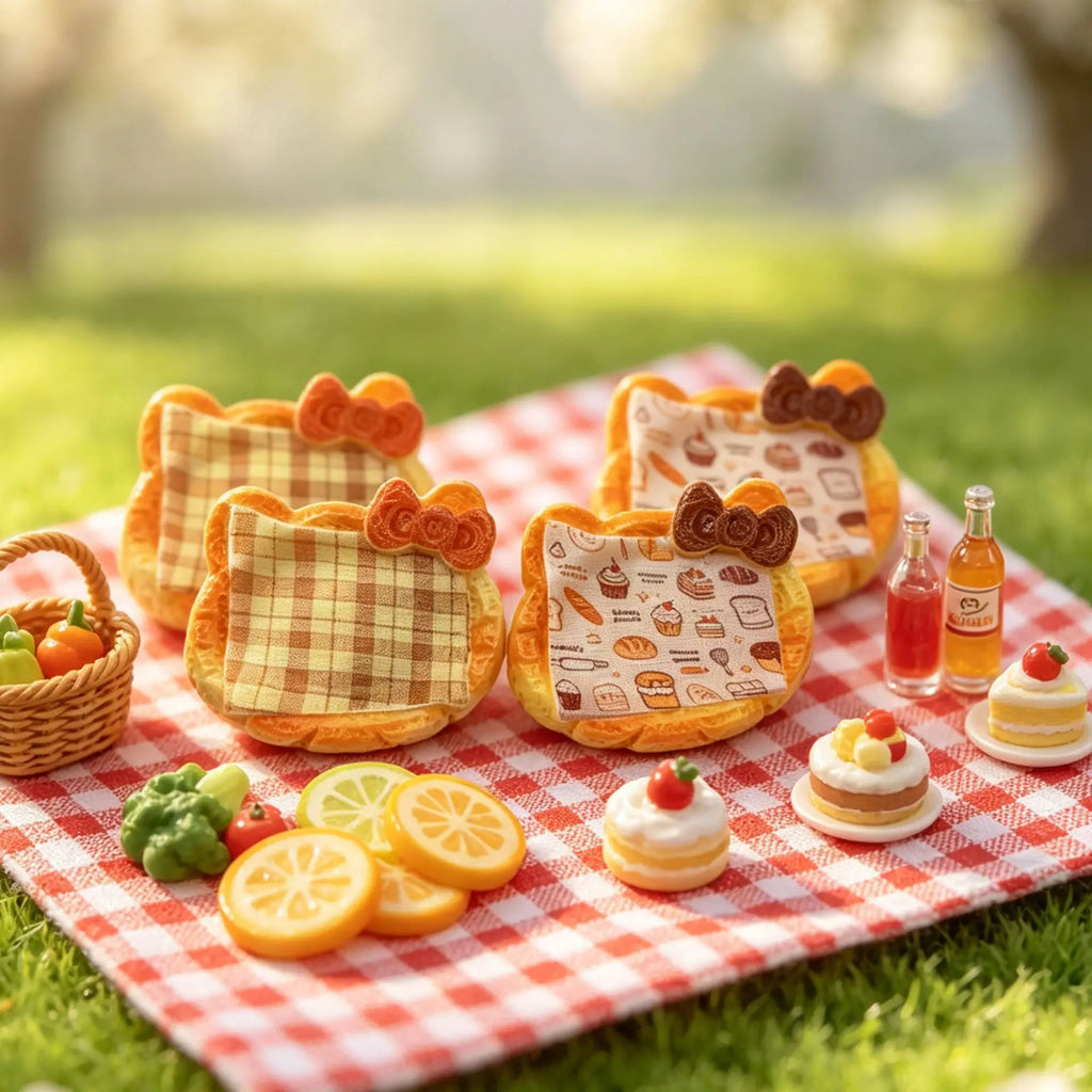 10Pcs Kawaii Cartoon Bowknot Plaid Woven Basket Miniature Dollhouse Resin For Basket Model DIY Ornament Doll Toys Accessories Quake