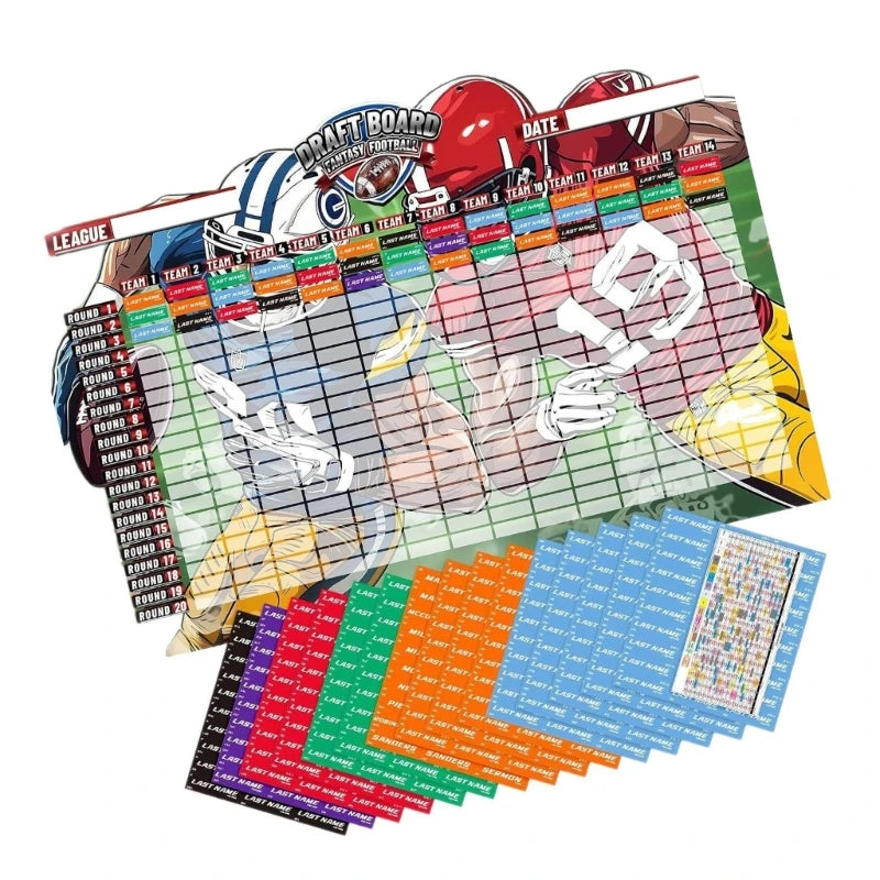 Football League Draft Board, 14 Team 20 Round Draft Chart for Wall Display, Color Coded Pick Display for Draft Day Hosts K1KF Quake CN