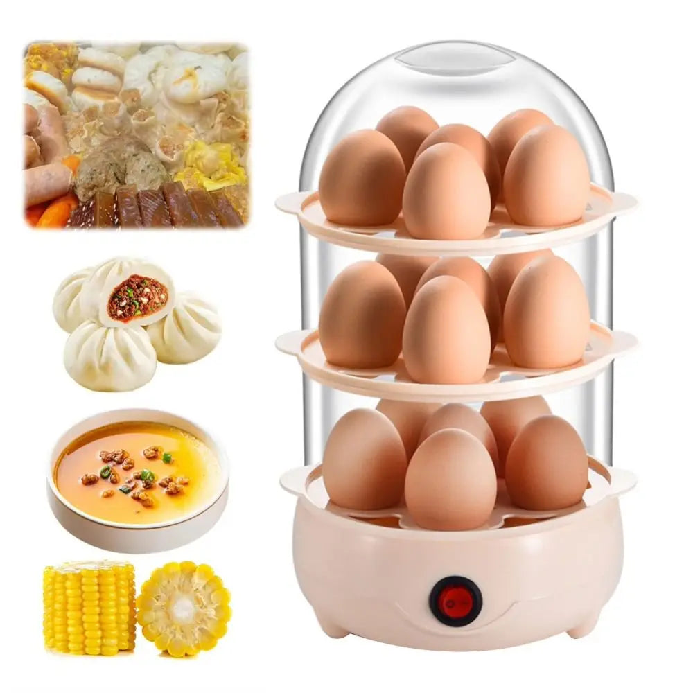 Portable Automatic Power Off Egg Boiler Multi-layer Mini Breakfast Machine with Measuring Cup Egg Steamer for Home Dormitory Quake