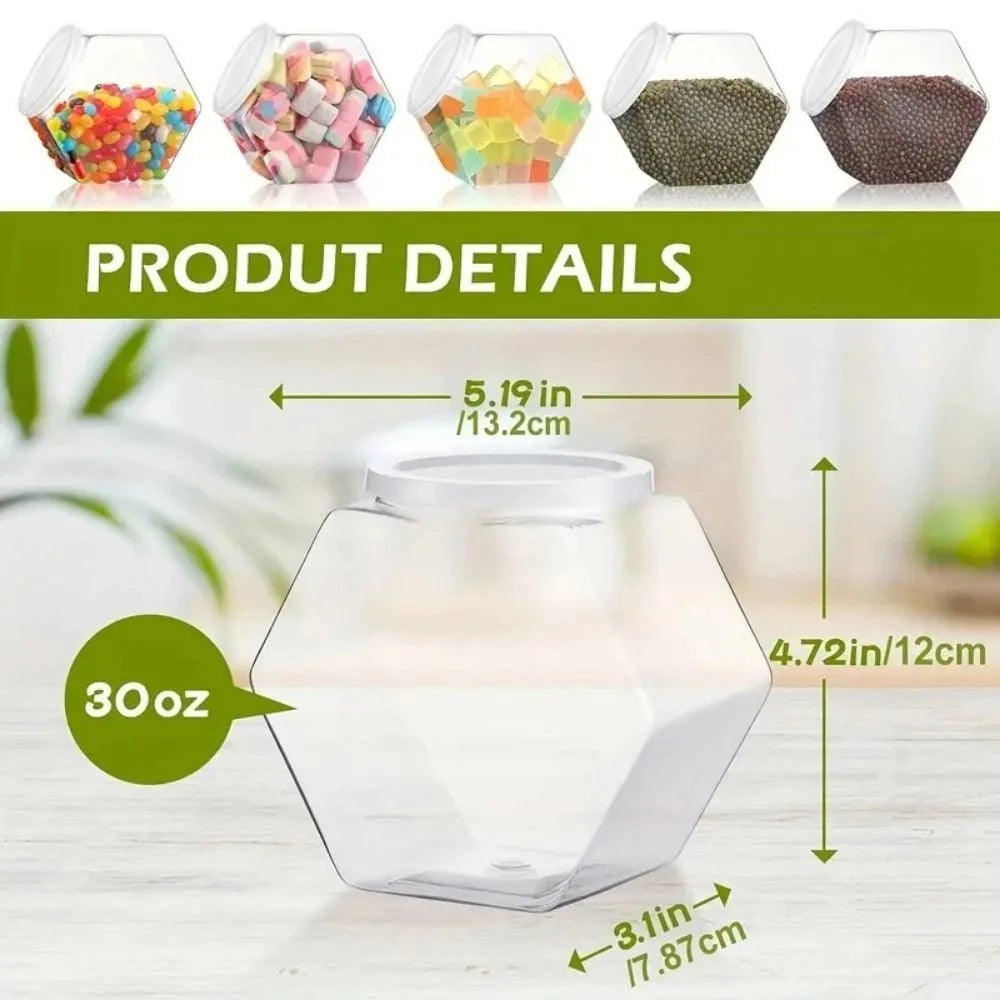 Portable Hexagonal Candy Cookie Jar Plastic with Lid Packaging Jars Sealed High-capacity Food Storage Container Kitchen Supplies Quake