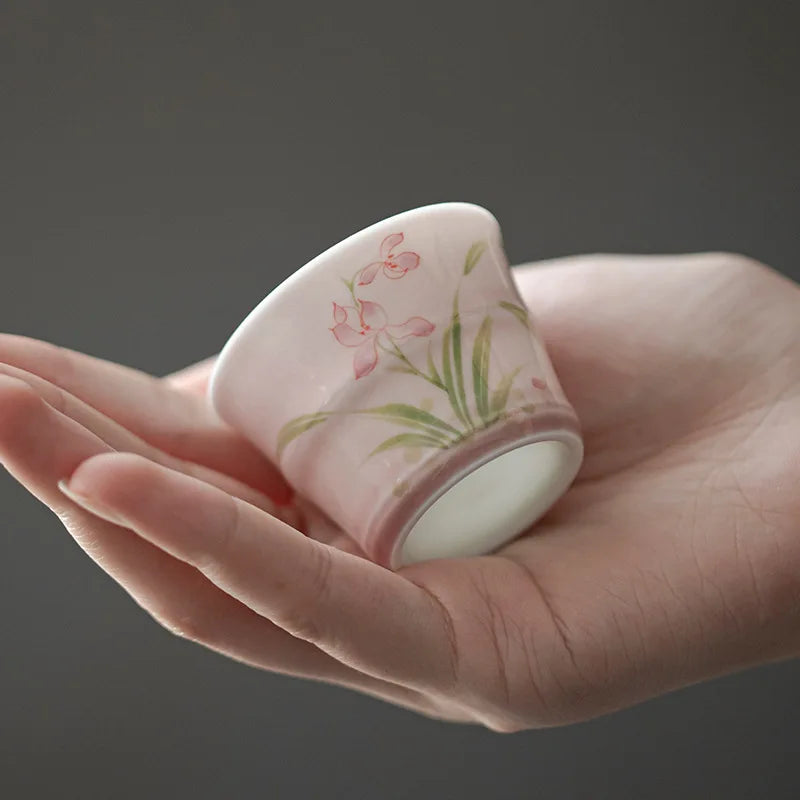 Hand-painted Orchid Kung Fu Tea Cup Ceramic Bamboo-shaped Tea Cup Thin-walled Tea Cup Чайная чашка Quake