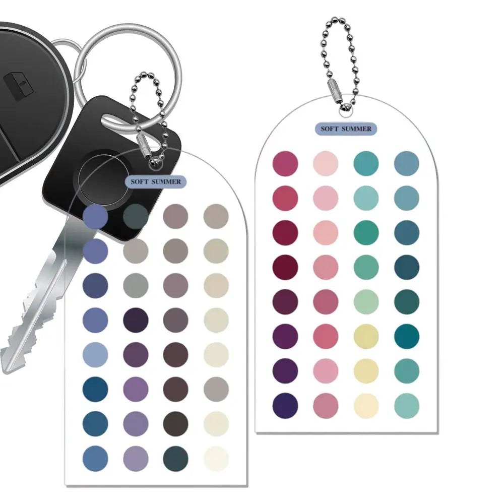2 Pieces Portable Double Sided Acrylic Color Analysis Template Cards with Bead Chain for Outfit Makeup Clothing Stylist Guide Quake A