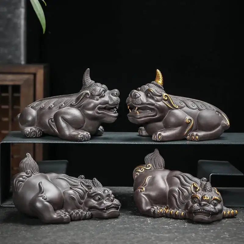 New Large Ceramic Kung Fu Tea Set Decoration Purple Clay Tea Pet Decoration Boutique Purple Clay Pixiu Tea Play Can Raise Tea Quake