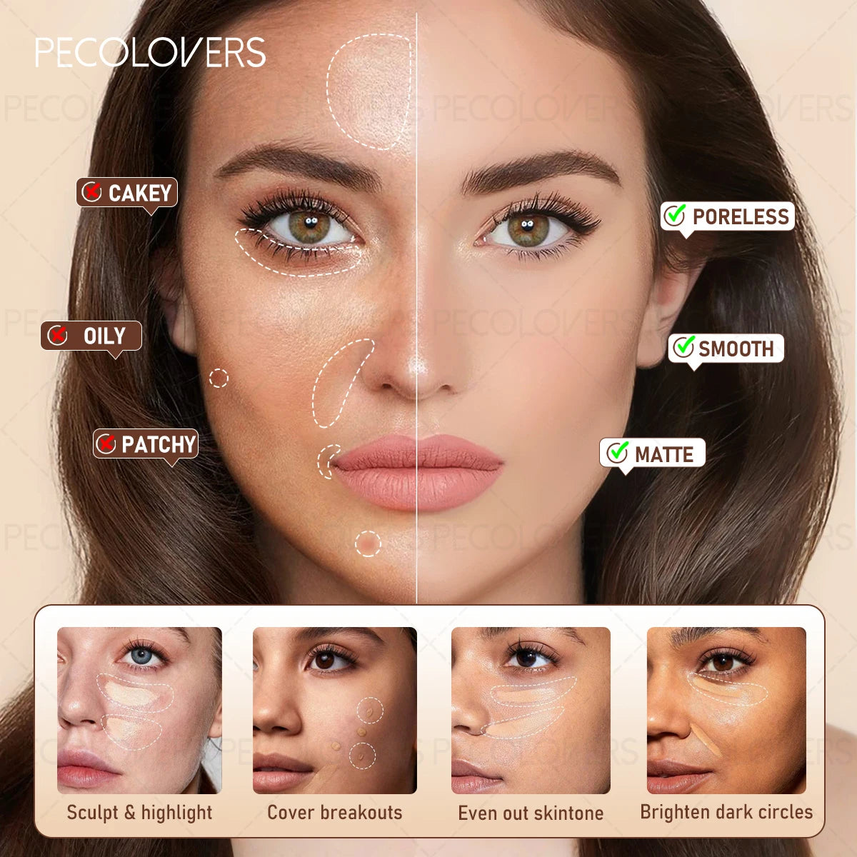 Three-color Facial Concealer, Covering Facial Blemishes and Spots, Waterproof, Long-lasting and Natural, Facial Cosmetics Quake