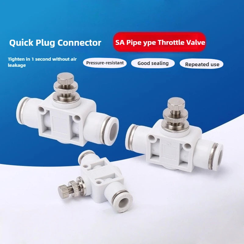 3pc Air Flow Speed Control Valve Tube Water Hose Pneumatic Push In Fittings Throttle Valve SA 4-12mm Quake