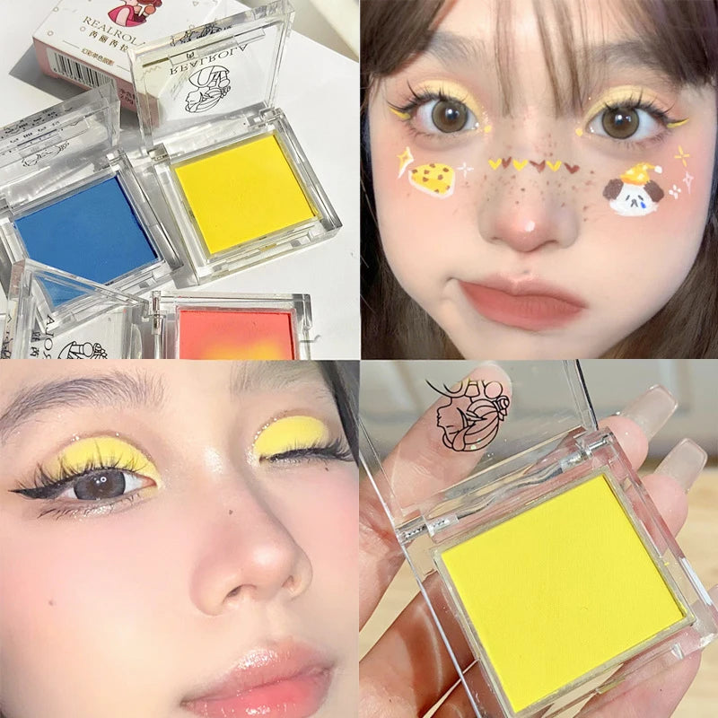 Matte Green, Monochrome, Christmas Brightening Eyeshadow Tray for Long-Lasting, Delicate Makeup, as a Blush, for All Skin Tones Quake bright yellow