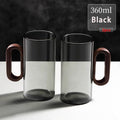 120/200/300/360ml Glass Cups With Walnut Handle Coffee Mug Set Heat-resistant Teacup Household Office Drinking Glasse 2pcs Quake 360ml 2pcs grey 120-360ml