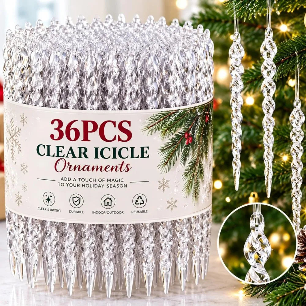 36/12PC Christmas Simulation Icing Bar Ornament Clear Icicles Xmas Tree Pendant Winter Party New Year Christmas Decor 10/13/15cm Quake