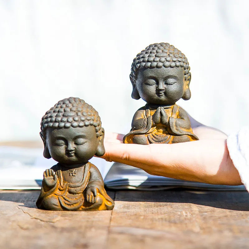 Chinese Zen Style Small Buddha Desktop Home Living Room Small Ornament Tea Pet Vintage Craft Decoration Display Quake