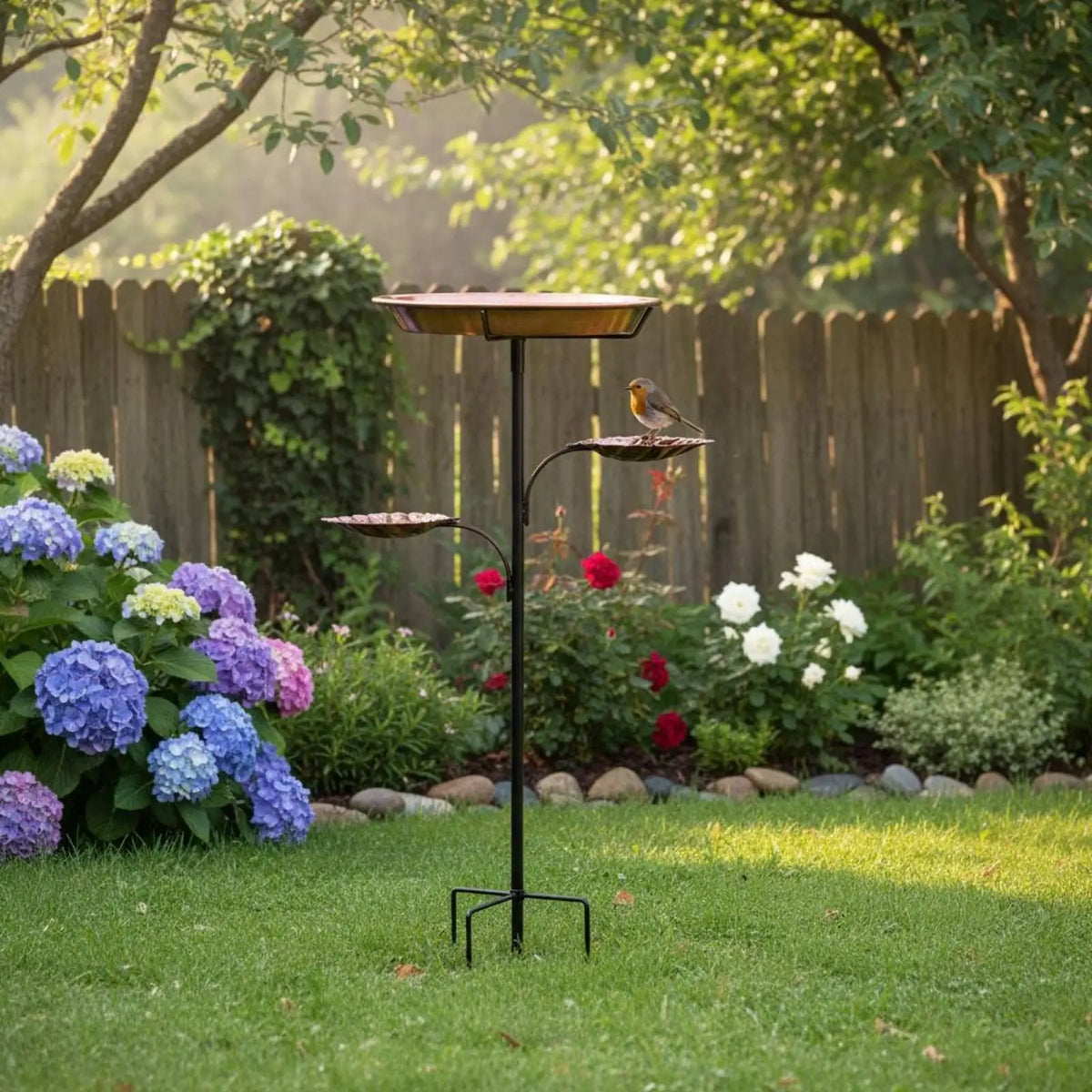 Standing Bird Bath for Garden with Feeder Trays Iron Basin Water Bowl for Backyard Bird Lovers Quake