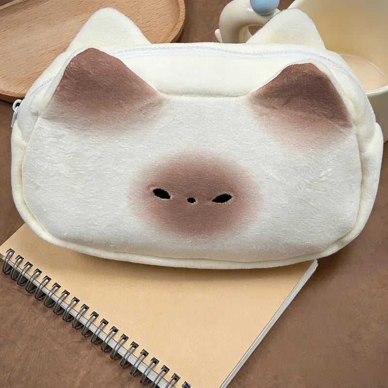 1pcs Cute Siamese Cat Plush Pencil Case Cartoon Kitten Design Stationery Pouch for Students and Office Use Quake 1pcs