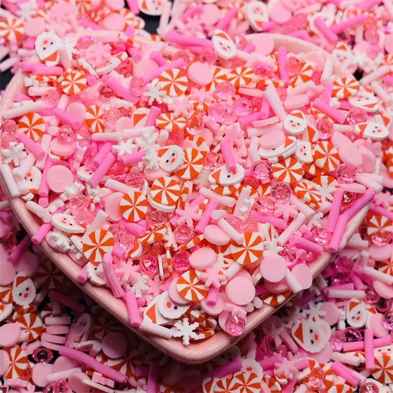 Pink Christmas Clay Slices Rhinestone Sprinkles 100g DIY Craft