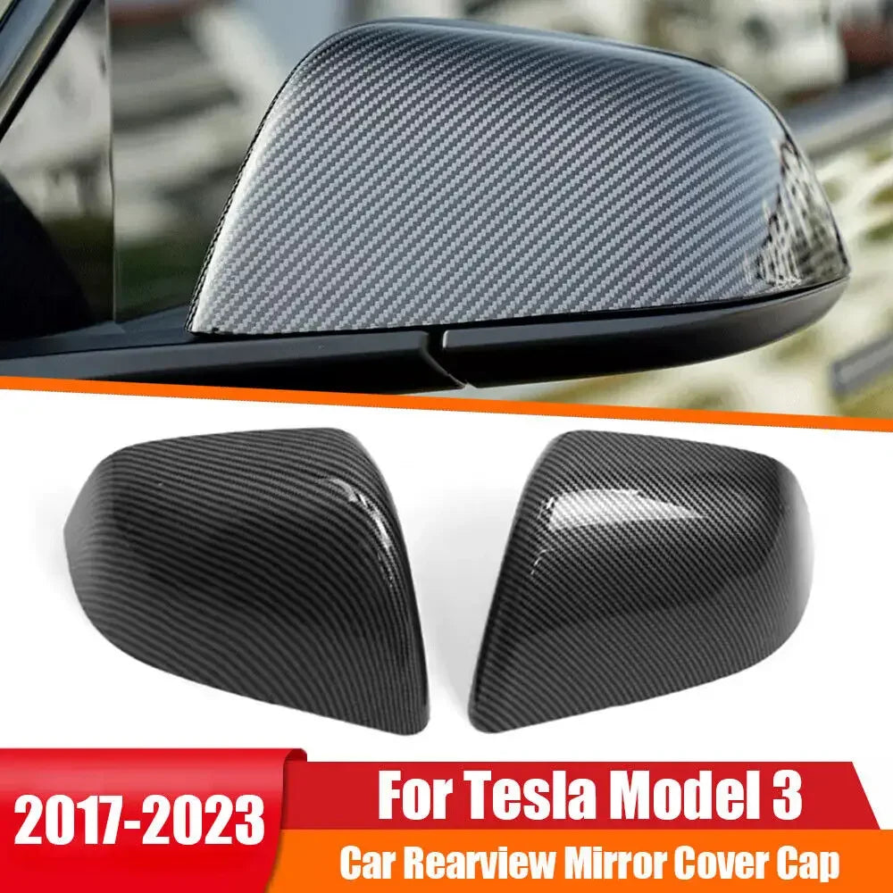For Tesla Model 3 Y 2017-2023 Car Sticker Rearview Side Mirror Cover Wing Cap Exterior Door Rear View Case Trim Carbon Fiber ABS Quake