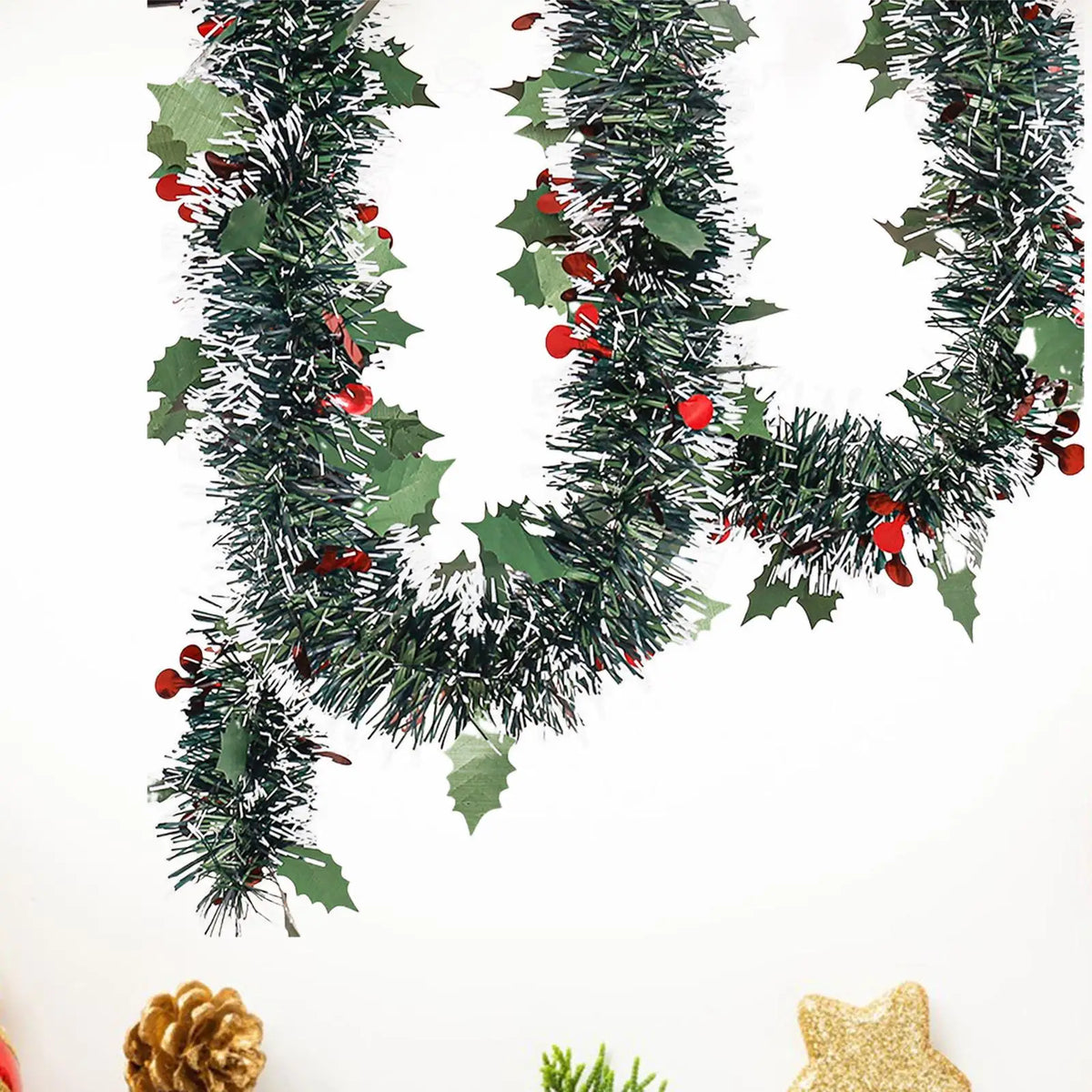 5.9ft Christmas Tinsel Garland Easy to Use Practical Party Supplies Hanging Garland for Xmas Tree Stair Fireplace Railing Party Quake