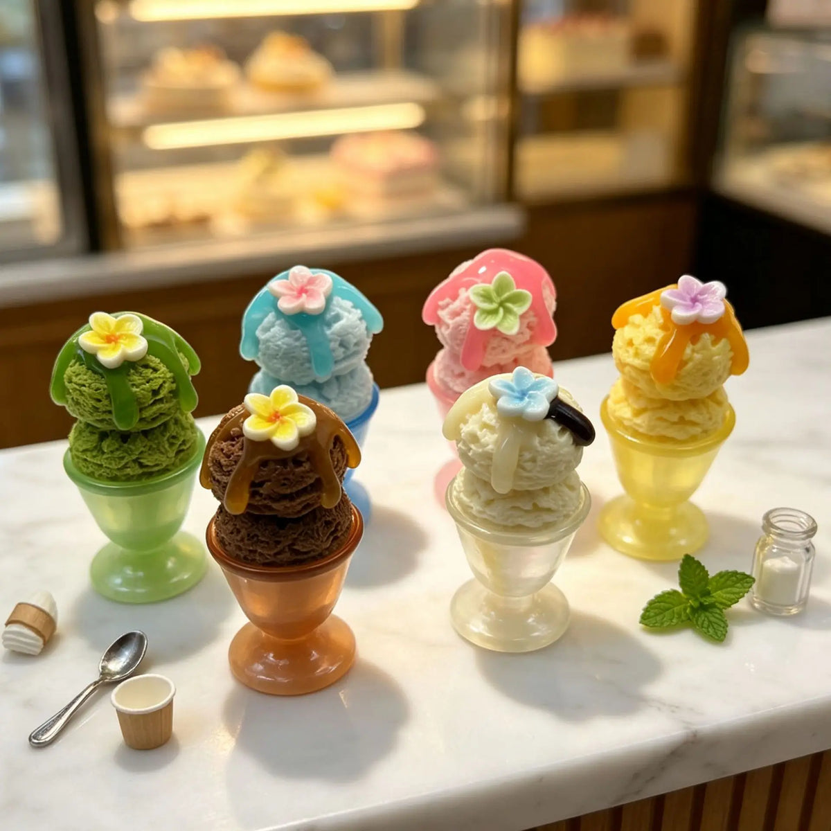 5pcs Sweet Flower Ice Cream Planet Cup Resin Simulated Food Play DIY Accessory Micro Landscape For Kitchen Ornament Decor Quake