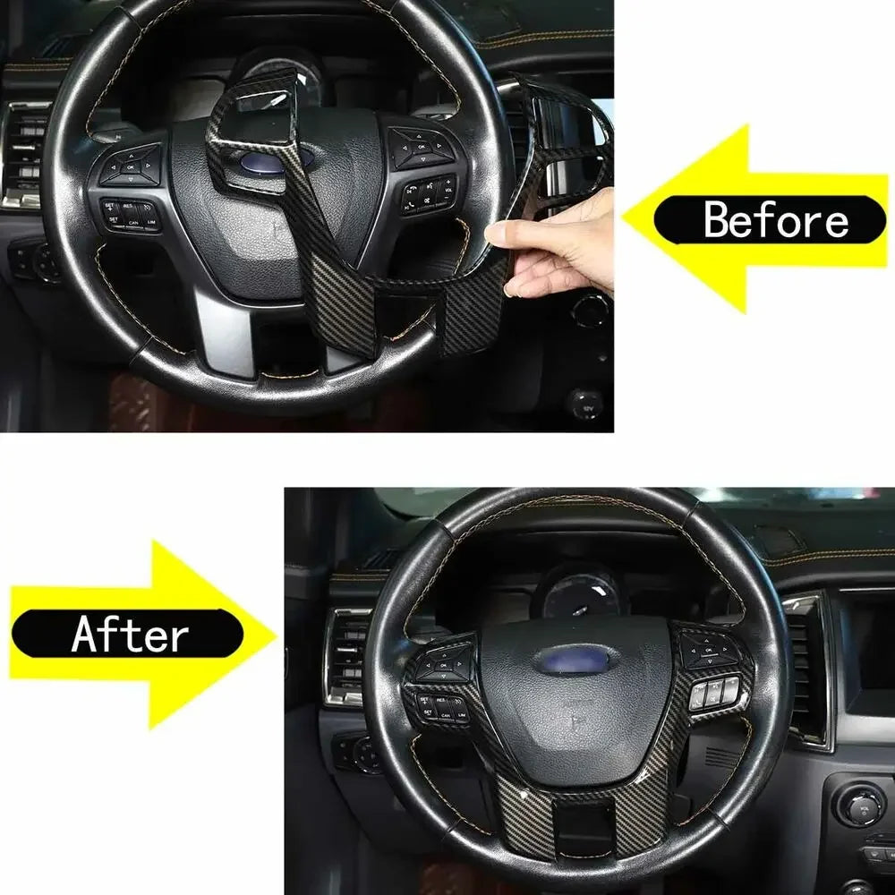 For Ford Everest Ranger 2015-2022 ABS Carbon Fiber Style Inner Car Steering Wheel Cover Trim Button Panel Frame Sticker Decor Quake