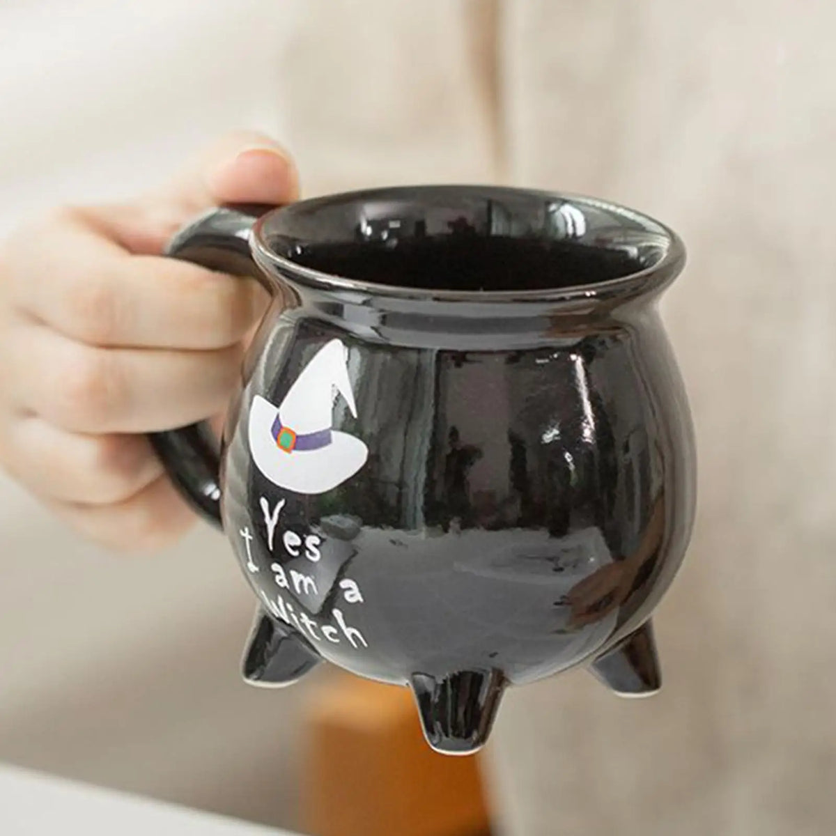 Cauldron Mug Spooky Ceramic Witch Home Decor Halloween Cauldron Mug Desk Decor for Hot Ice Tea Milk Latte Juice Soup Home Living Quake