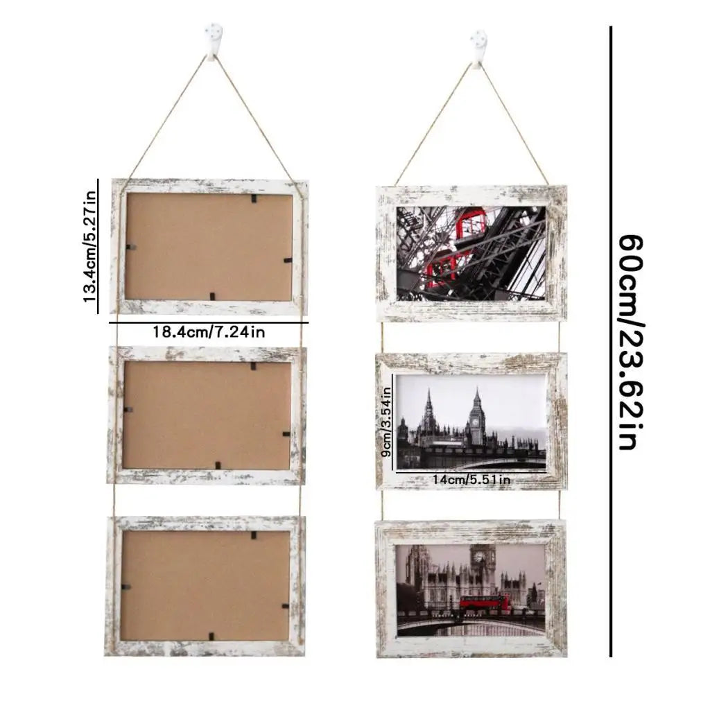 Wall Hanging Picture Frame with Rope Easily Install Decorative Rustic Ornament Photo Frame 4x6 for Room Bedroom Quake