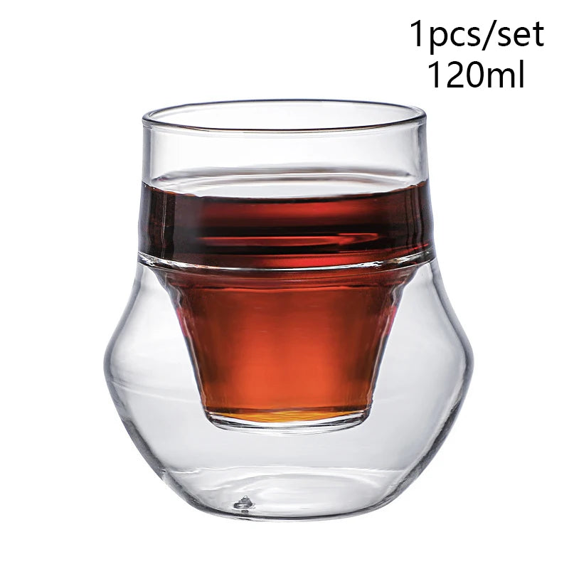 YWDL New Creative Double-layer Glass Cup Espresso Coffee Cup Anti-scalding Milk Party Brandy Wine Teacup Mug 120/250/335ml Quake 120ml 120ml-335ml