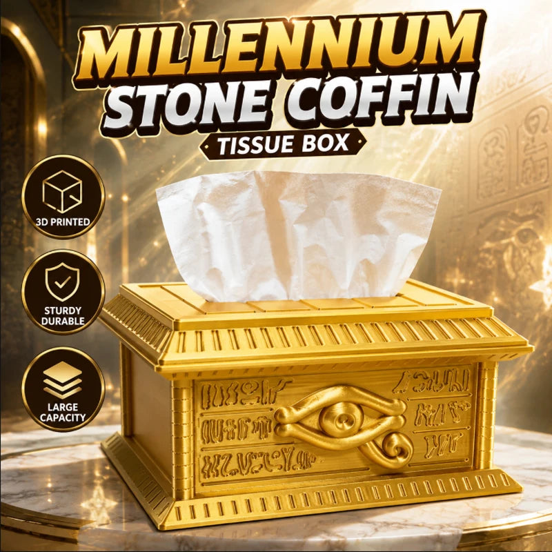 2026 New Yu-Gi-Oh Millennium Stone Tissue Box 3D Printed Golden Sarcophagus Desktop Ornament Storage Holder Creative Gift Toys Quake