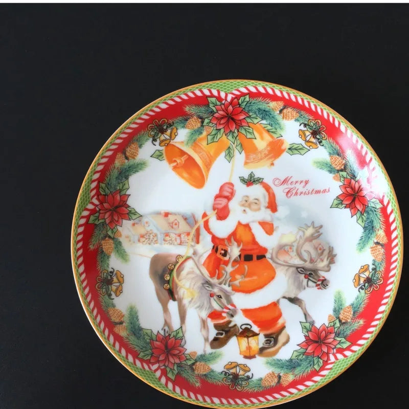 Christmas Ceramic Steak Plates Beef Dessert Dish Fruit Snack Cake Plate Tableware Quake
