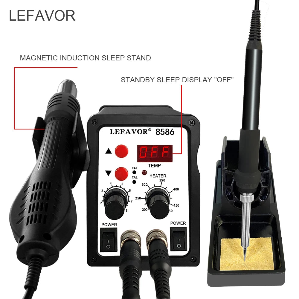 8586 Soldering Station 2 In 1 Digital ESD Hot Air Blower Heat Gun Welding Solder Iron SMD Desoldering Rework Station Tool Quake