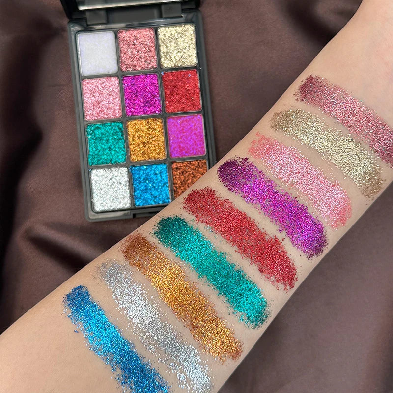 12-Color Glitter Eyeshadow Palette- Highly Pigmented,Long-Lasting Diamond Metal and Matte Shades for a Dazzling Eye Makeup Look Quake