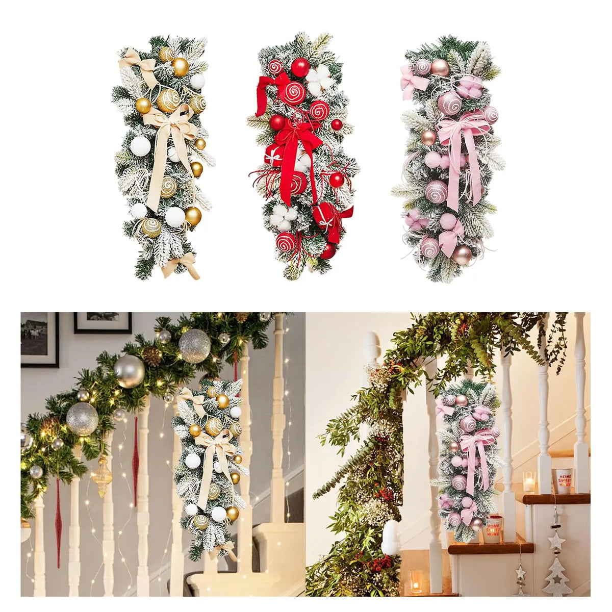 Decorative Artificial Christmas Wreath Prelit Stairway Swag PVC PE for Outdoor Indoor Garden Decor Quake