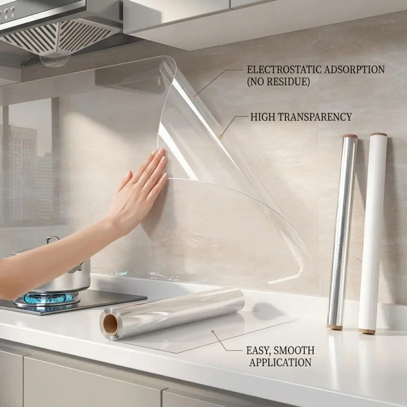 Static Wall Sticker Home Kitchen Backsplash Protector Waterproof Electrostatic Adsorption Film Anti Dirty Easy To Wipe Wallpaper Quake