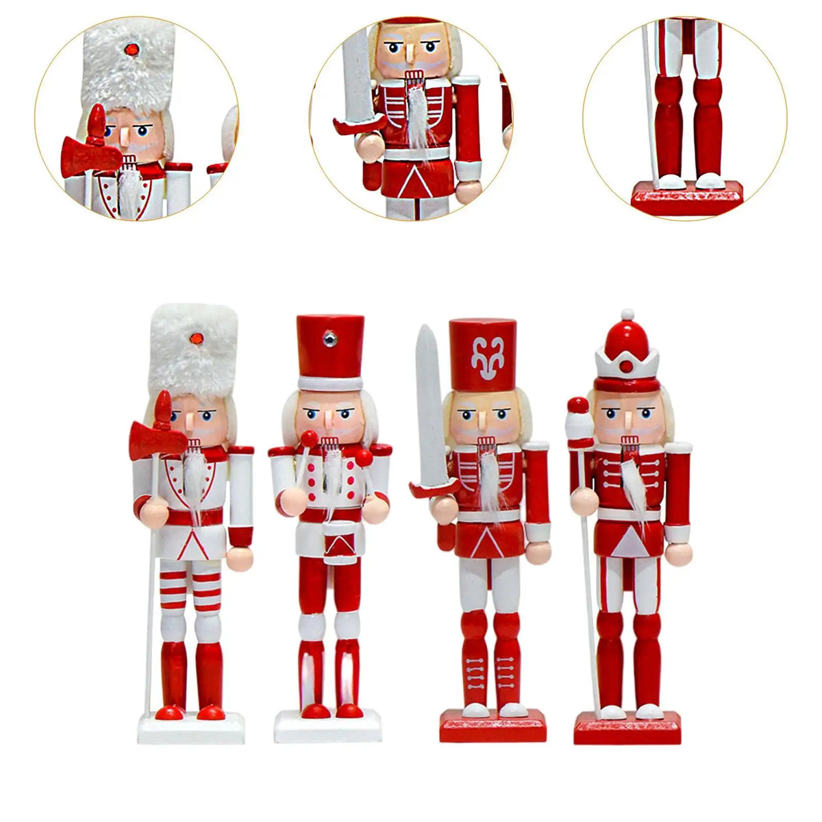 4Pcs Nutcracker Figurines Desk Centerpiece Photo Props Christmas Nutcracker for Party Favors Home Festive Fireplace Quake