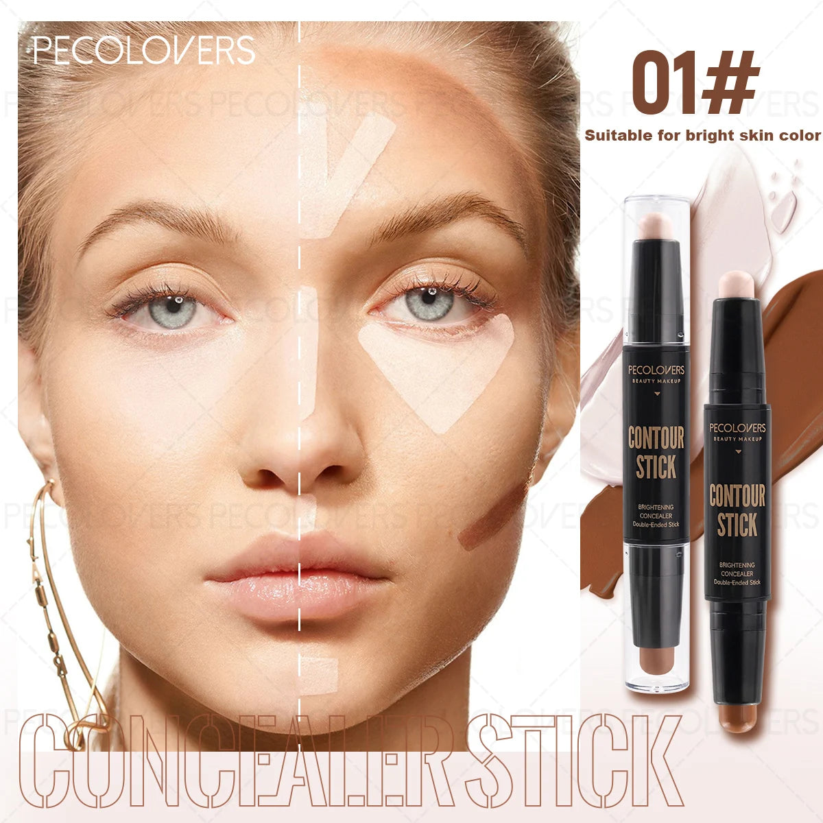 1PC Double-ended Concealer Stick, Facial Contouring Stick, Three-dimensional Face Shape, Covering Blemishes, Facial Cosmetics Quake 01