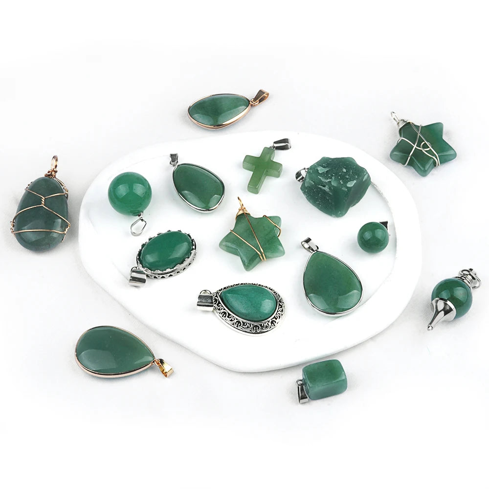 Green Aventurine Pendant Natural Stone Irregular Pendant Charms For Jewelry Making DIY Necklace Bracelet Accessory Quake