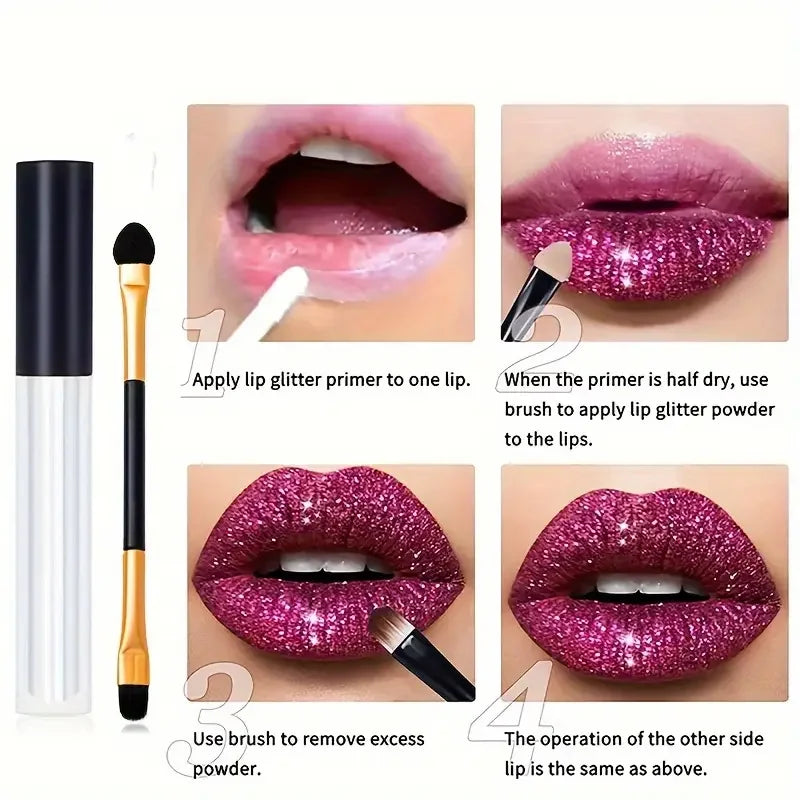 4Color Glitter Lip Kit-Long-Lasting Glitter Lipstick with Base and Brush,Multi-Use Lips,Face,Body,Eye,Hair-Adults,All Skin Types Quake